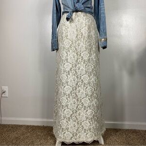 Jessica McClintock Millenium 2000 lace metallic maxi skirt Made in USA